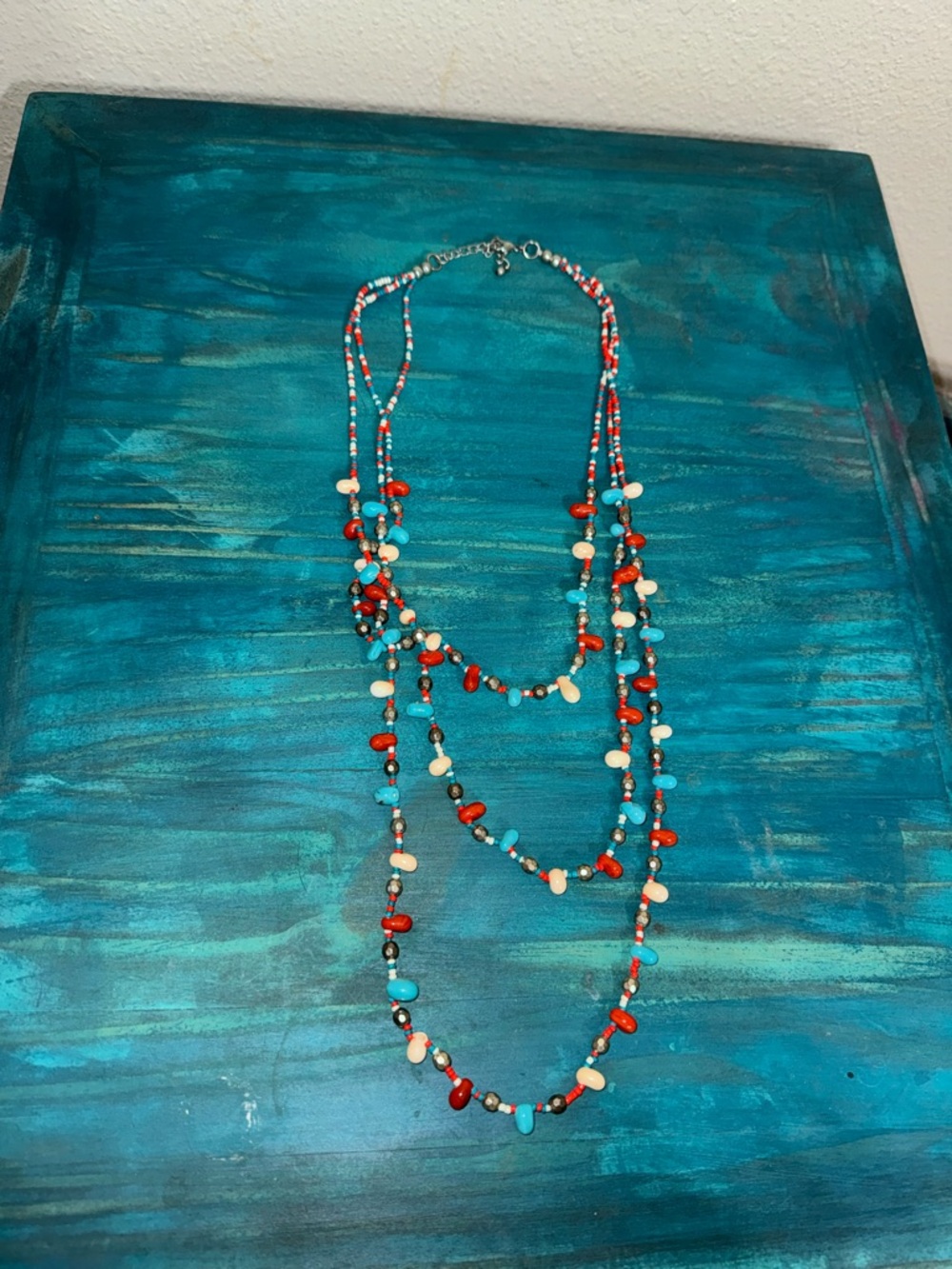 Multicolor Turquoise & Red Beaded Layered Necklace - Women Jewelry